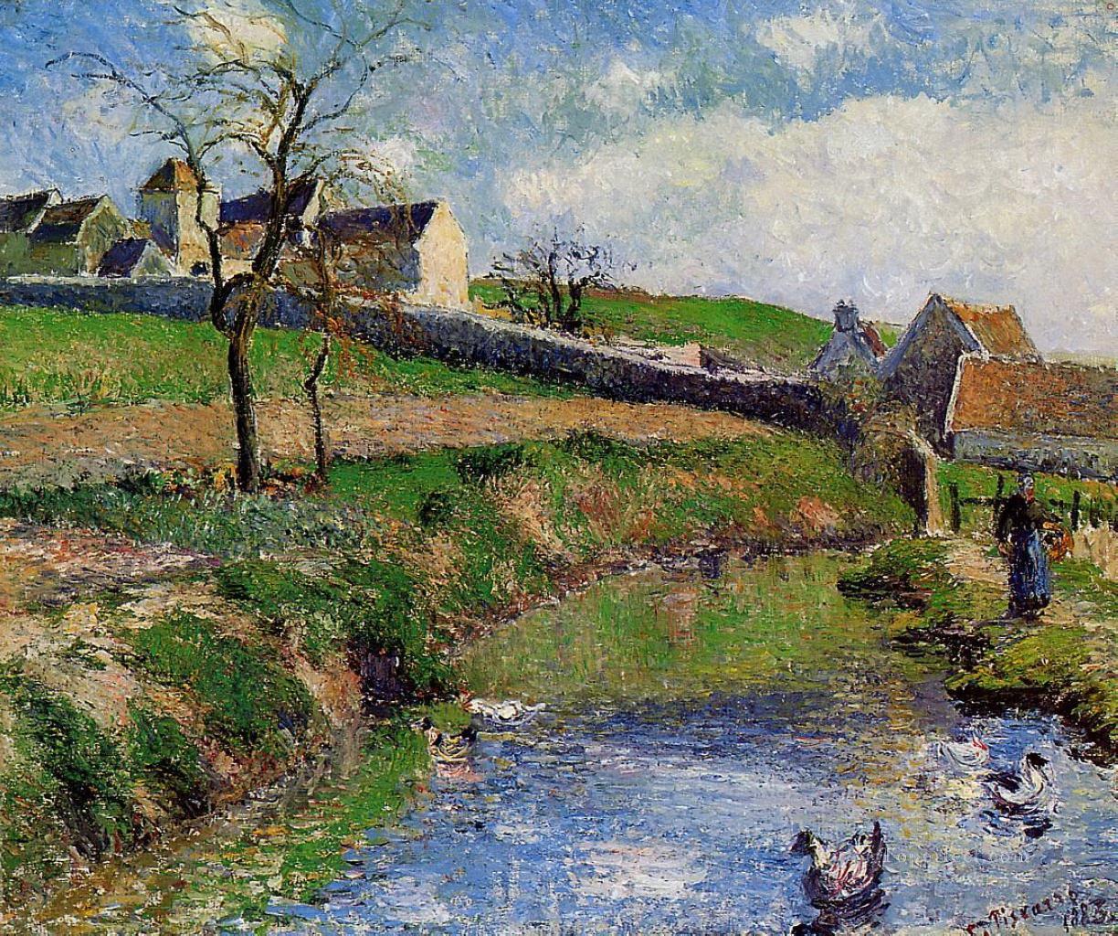 view of a farm in osny 1883 Camille Pissarro Oil Paintings